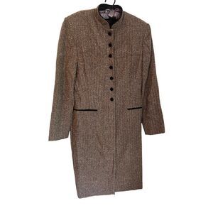 Vintage Virgo Long Jacket Coat Mandarin‎ Collar Half Button Up size 10